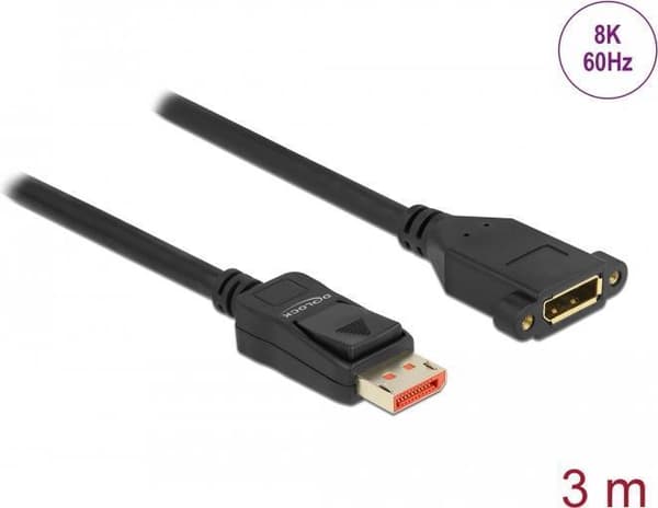Delock - DisplayPort forlængerkabel - DisplayPort (M) til DisplayPort (W) panel monteres - DisplayPort 1.4 - 3.0m - understøtter 8K 60 Hz (7680 x 4320