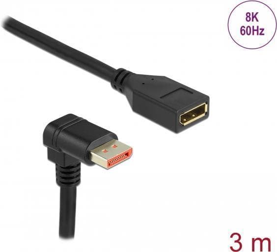 Delock - DisplayPort-jatkokaapeli - DisplayPort (M) alaspäin DisplayPortiin (W) nähden - DisplayPort 1.4 - 3.0m - tukee 8K 60 Hz (7680 x 4320) - musta