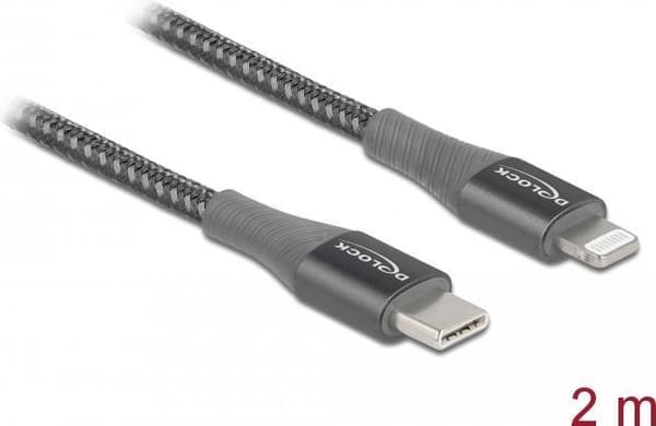 Delock - Lightning-kabel - USB-C han til Lightning han - 2,0m - grå - til Apple iPad/iPhone/iPod (Lightning) (86632)