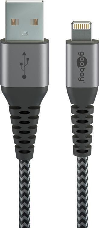 Wentronic goobay - Lightning-kabel - USB-hane till Lightning-hane - 2.0m - Grå, Svart - för Apple iPad/iPhone/iPod (Lightning) (49269)