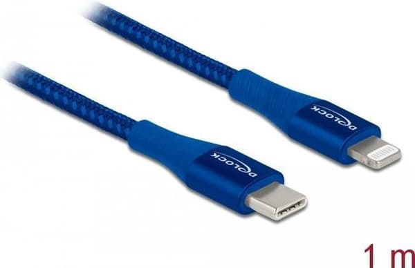 Delock - Lightning-kabel - USB-C han til Lightning han - 1,0m - blå - til Apple iPad/iPhone/iPod (Lightning) (85416)
