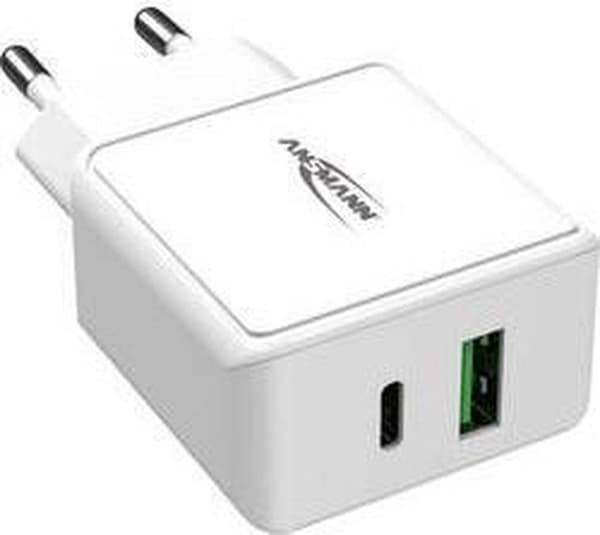 Ansmann HomeCharger HC218PD 1001-0111 USB-oplader Home Udgangsstrøm (maks.) 3000 mA 2 x USB 2.0-stik A, USB-C-stik Hvid