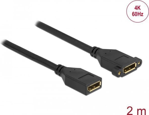 Delock - DisplayPort-kaapeli - DisplayPort (W) - DisplayPort (W) -paneeliin asennettava - DisplayPort 1,2 - 2 m - tukee 4K 60 Hz (3840 x 2160) - musta