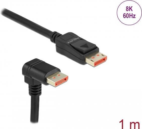 Delock - DisplayPort-kabel - DisplayPort (M) lige til DisplayPort (M) vinklet ned - DisplayPort 1.4 - 1.0m - understøtter 8K 60 Hz (7680 x 4320) - sor