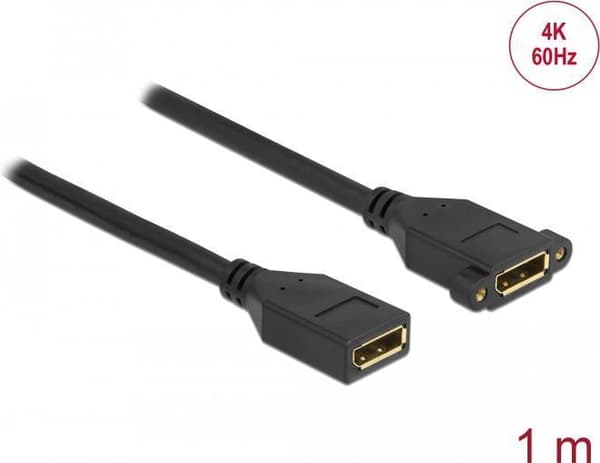 Delock - DisplayPort-kabel - DisplayPort (W) til DisplayPort (W) panelmonteres - DisplayPort 1.2 - 1 m - understøtter 4K 60 Hz (3840 x 2160) - sort (8