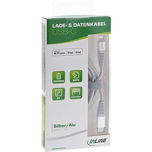 InLine 31450A USB-C Lightning-kabel, til iPad, iPhone, iPod, sølv/aluminium, 1m