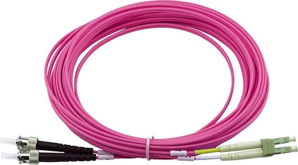 BlueOptics© duplex fiberoptisk patchledning, LC-UPC/ST-PC beige, 5 meter, multimode G50/125µm, OM4, inputtab: under 0,2dB, mærkefiber, LSZH magenta/vi