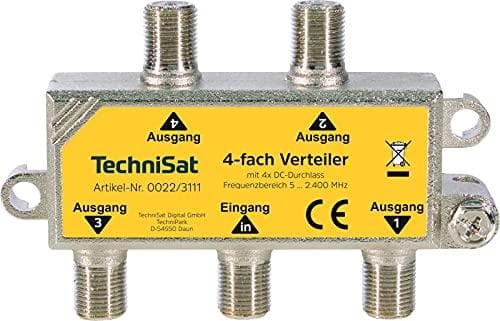 TechniSat 4-vejs splitter til distribution af satellit-, kabel- og jordbaserede signaler (DC pass-through, uden diodekobling, DiSEqC-kompatibel, TECHN