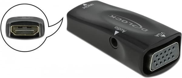DeLOCK - Video Interface Converter - HDMI / VGA / Audio - HDMI (F) til HD-15 (VGA), Stereo Mini Jack-stik (F) - Sort