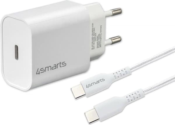 4smarts USB-C snabbladdare 20W med USB-C till USB-C-kabel 1,5M Vit Svart