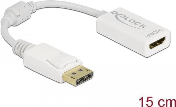 Delock - Videoadapter - DisplayPort hanlåsning til HDMI hun - 15 cm - hvid - passiv konverter, 1080p understøttelse, 60 Hz (61015)