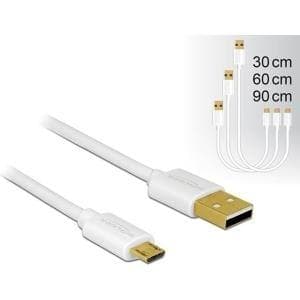 Delock data og hurtigopladningskabel USB 2.0 type A han > USB 2.0 type Micro-B han 3 stykke sæt hvid (83679)