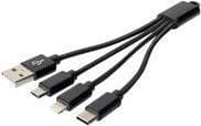DIGITUS USB-latauskaapeli USB A - Lightning+Micro B+Cype-C M/M/M/M 0,15m, 3 in 1 -kaapeli, CE, kulta, bl