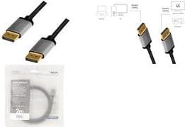 LogiLink CDA0100 DisplayPort-kabel DP/M til DP/M, 4K/60 Hz, aluminium, sort/grå, 1 m (CDA0100)