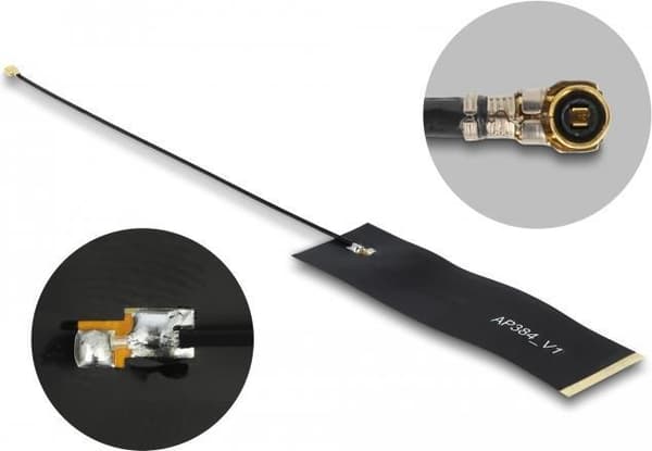 Delock LoRa antenne 863 - 928 MHz® 4 MHF stik 1,68 dBi 15 cm 1,13 FPC sort selvklæbende montering (12648)