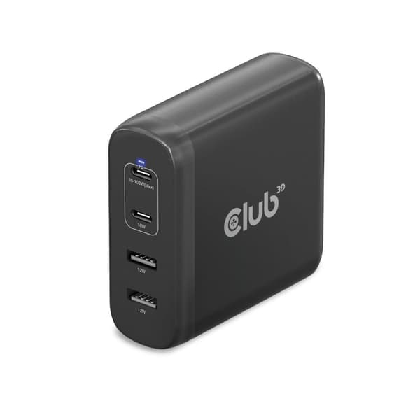 CLUB3D CAC-1912EU Matkalaturi 100 W - 100 W - 100 - 240 V - 50/60 Hz - Ylikuormitus - Ylijännite - Musta - USB (CAC-1912EU) musta