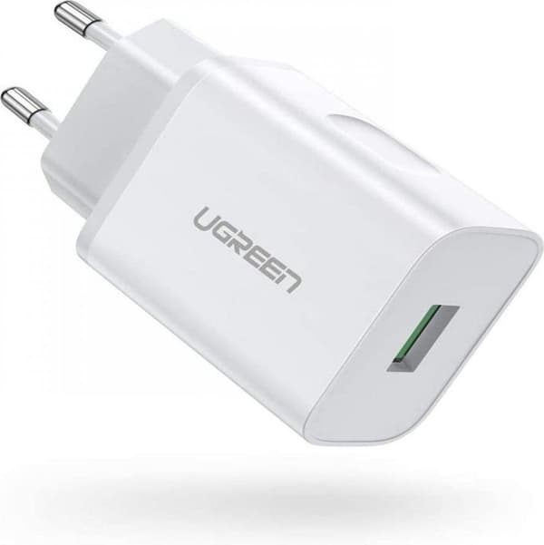 UGREEN - USB-A QC3.0 18.W Hurtigoplader til Apple iPhone / iPad / Samsung - Hvid Hvid