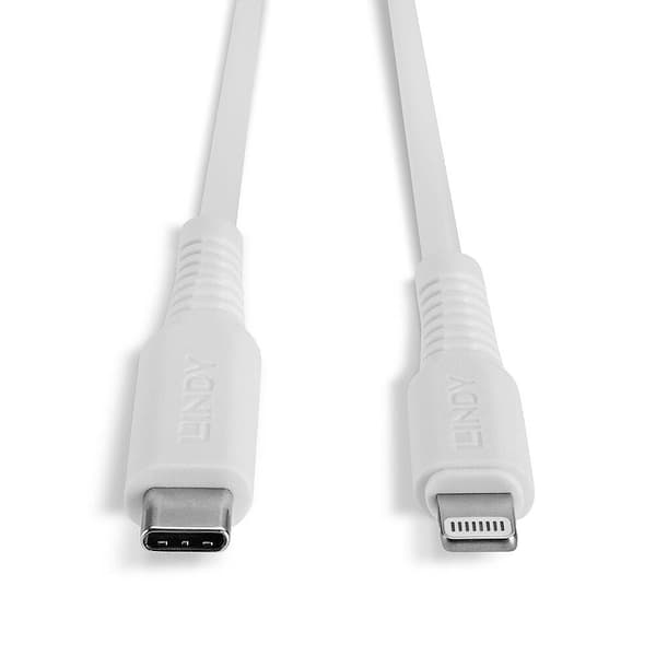 Lindy - Lightning-kabel - USB-C han til Lightning han - 1,0m - skærmet - hvid - rund, understøtter strømforsyning - til Apple iPad/iPhone/iPod (Lightn