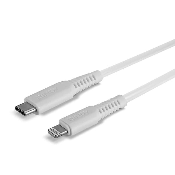 Lindy - Lightning-kabel - USB-C han til Lightning han - 1,0m - skærmet - hvid - rund, understøtter strømforsyning - til Apple iPad/iPhone/iPod (Lightn