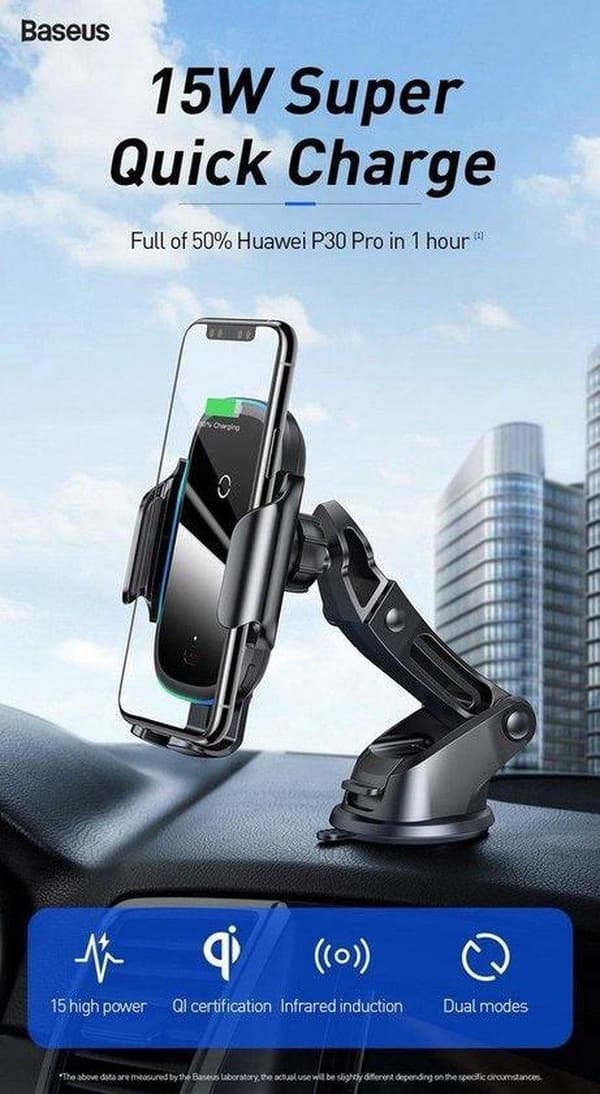 Autoteline Baseus Light Electric -teline Qi-induktiivisella laturilla, musta