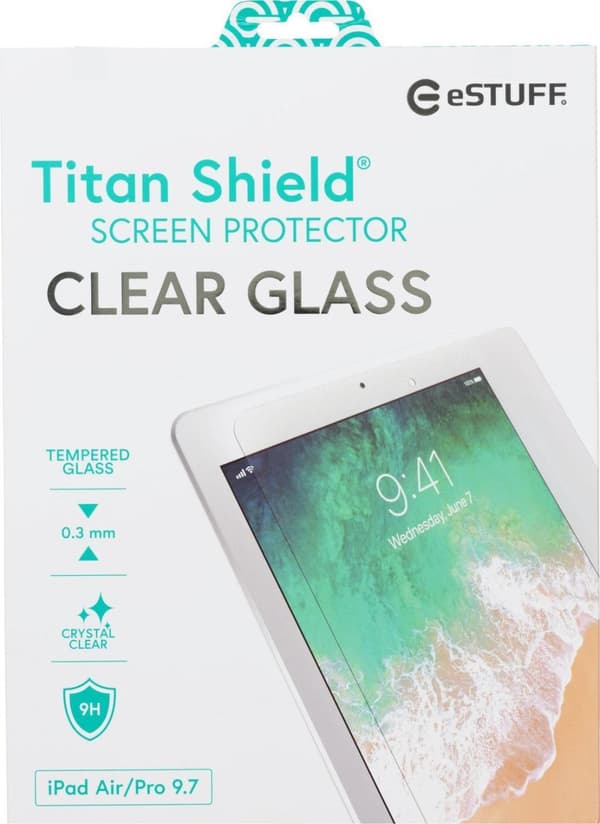 eSTUFF Titan Shield - skärmskydd för surfplatta - glas - klar - för Apple 9,7" iPad (5:e generationen), iPad Air, iPad Air 2 (ES503100)