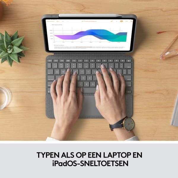 Logitech Combo Touch - näppäimistö ja foliokotelo - ohjauslevyllä - taustavalaistu - Apple Smart -liitin - QWERTY - GB - Oxford Grey - Apple 27,90 cm