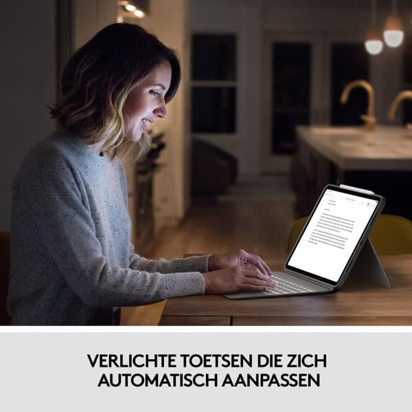 Logitech Combo Touch - tastatur og folio-etui - med pegefelt - baggrundsbelyst - Apple Smart-stik - QWERTY - US International - sand - til Apple 27,90