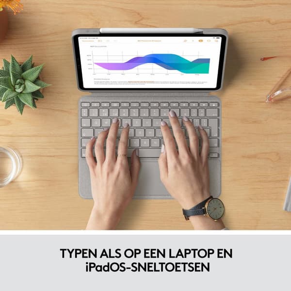 Logitech Combo Touch - tastatur og folio-etui - med pegefelt - baggrundsbelyst - Apple Smart-stik - QWERTY - US International - sand - til Apple 27,90