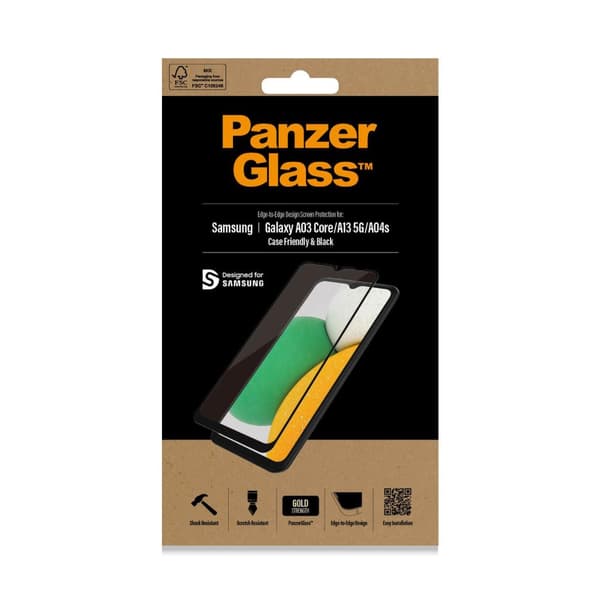 PanzerGlass - skærmbeskytter til mobiltelefon - etui-kompatibelt - glas - ramme farve sort - til Samsung Galaxy A03 Core (7283)