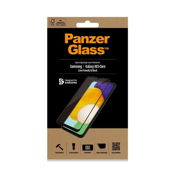 PanzerGlass - skærmbeskytter til mobiltelefon - etui-kompatibelt - glas - ramme farve sort - til Samsung Galaxy A03 Core (7283)