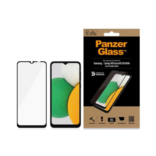 PanzerGlass - skærmbeskytter til mobiltelefon - etui-kompatibelt - glas - ramme farve sort - til Samsung Galaxy A03 Core (7283)