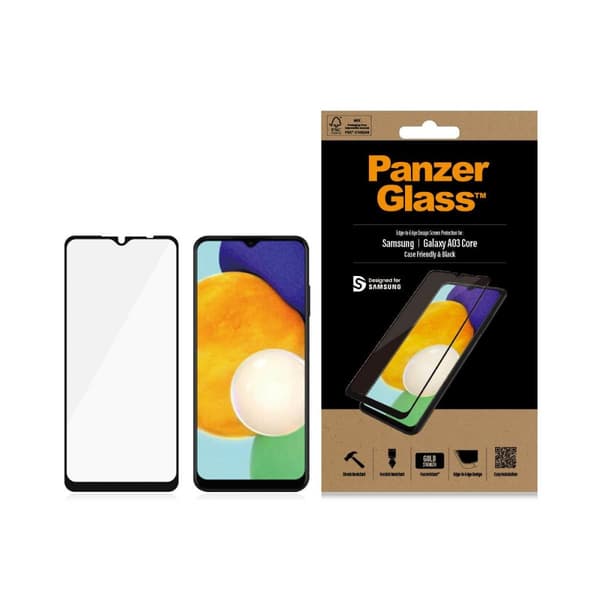 PanzerGlass - skærmbeskytter til mobiltelefon - etui-kompatibelt - glas - ramme farve sort - til Samsung Galaxy A03 Core (7283)