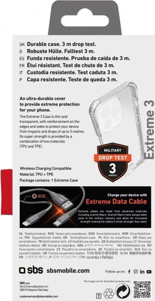 SBS Extreme X3 -matkapuhelinkotelo 15,5 cm (6,1") läpinäkyvä kansi (TEUNBKEX3IP1461P)