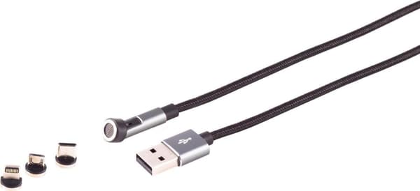 S/CONN maksimal tilslutningsmuligheder universal USB-A magnetisk kabel, 3i1, 540°, 7-benet, hvid, 1,0m (14-19010)