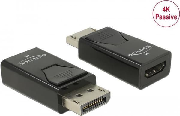 Delock - Videoadapter - HDMI hun til DisplayPort han - sort - passiv konverter, understøtter 4K 30 Hz (3840 x 2160), understøttelse af 3D video (66234