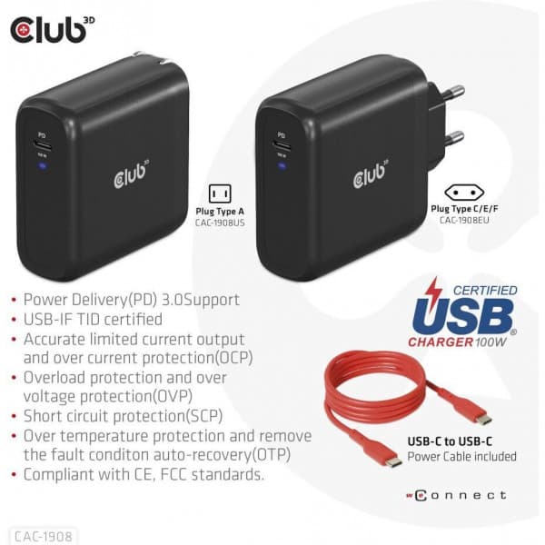 CAC-1908 Travel Charger GaN USB-C vægoplader