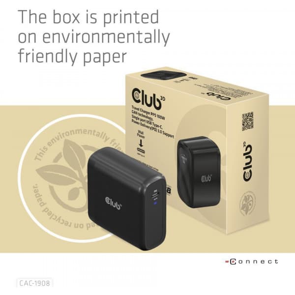 CAC-1908 Travel Charger GaN USB-C vægoplader