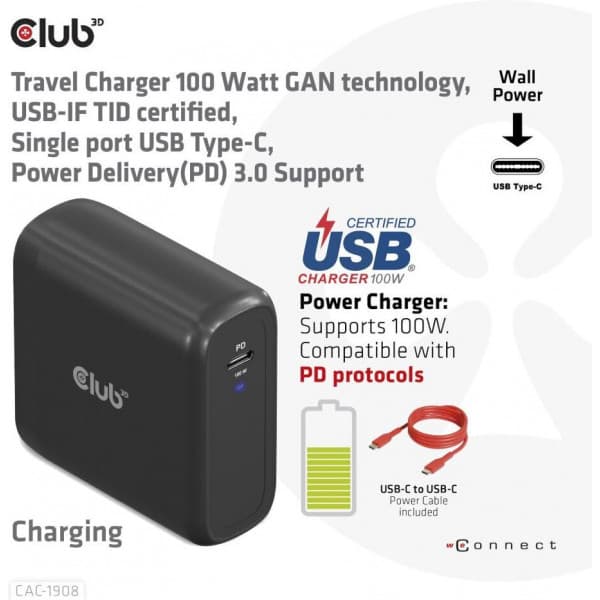 CAC-1908 Travel Charger GaN USB-C vægoplader