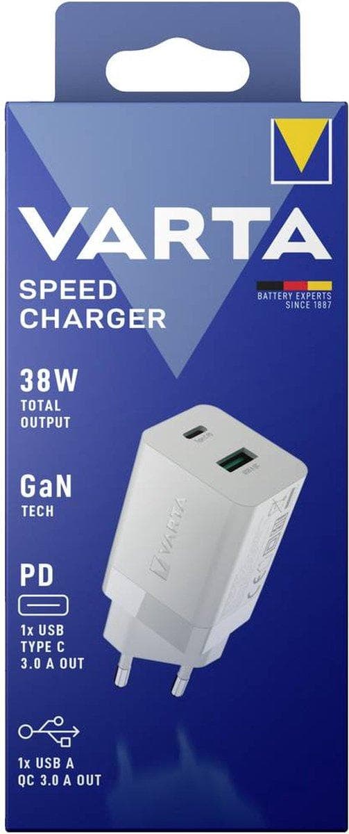 Varta Speed Oplader 38W GaN PD USB-C 20W + USB-A 18W, hvid (57955 101 111)