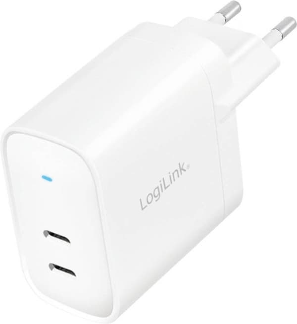 LogiLink USB-stikadapter, 2x USB-C PD, hvid, 40 Watt udstyret med Power Delivery (PD) & GaN teknologi, - 1 stk (PA0282) Hvid