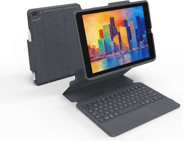 ZAGG Pro Keys - tastatur og folio-etui - med pegefelt - baggrundsbelyst - Bluetooth - QWERTZ - Tysk - sort/grå tastatur, sort/grå kabinet - til Apple