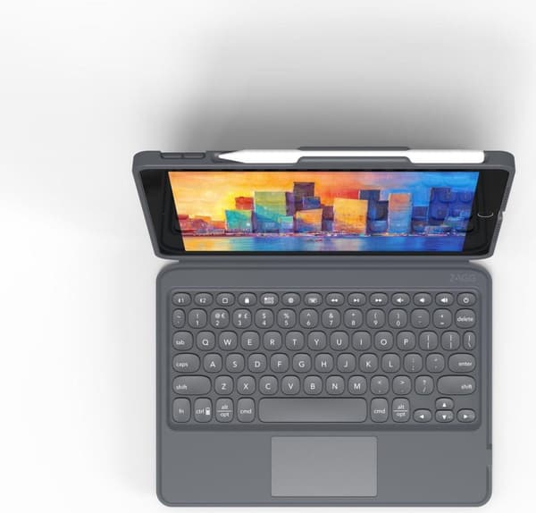 ZAGG Pro Keys - tastatur og folio-etui - med pegefelt - baggrundsbelyst - Bluetooth - QWERTZ - Tysk - sort/grå tastatur, sort/grå kabinet - til Apple