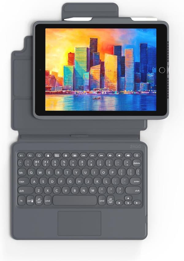 ZAGG Pro Keys - tastatur og folio-etui - med pegefelt - baggrundsbelyst - Bluetooth - QWERTZ - Tysk - sort/grå tastatur, sort/grå kabinet - til Apple