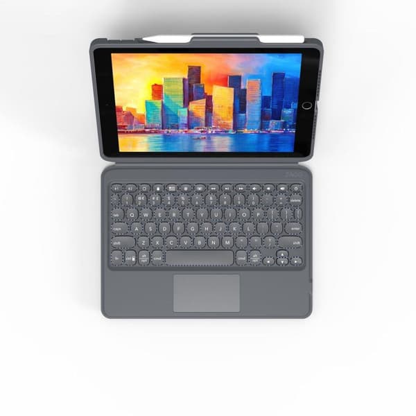 ZAGG Pro Keys - tastatur og folio-etui - med pegefelt - baggrundsbelyst - Bluetooth - QWERTZ - Tysk - sort/grå tastatur, sort/grå kabinet - til Apple