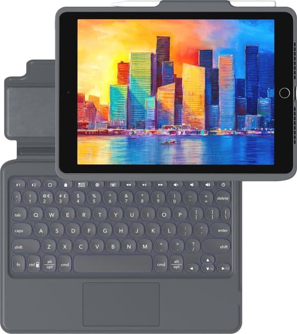 ZAGG Pro Keys - tastatur og folio-etui - med pegefelt - baggrundsbelyst - Bluetooth - QWERTZ - Tysk - sort/grå tastatur, sort/grå kabinet - til Apple
