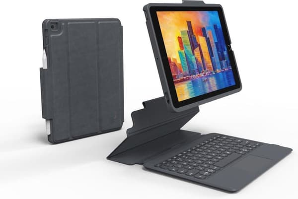 ZAGG Pro Keys - tastatur og folio-etui - med pegefelt - baggrundsbelyst - Bluetooth - QWERTZ - Tysk - sort/grå tastatur, sort/grå kabinet - til Apple