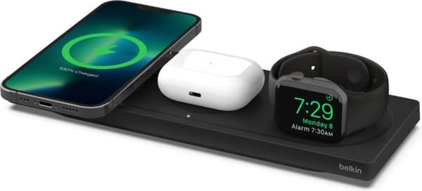BELKIN WRLS 3-IN-1 CHRG PAD M/ MAGSAFE F/ IPHONE 12/13 SERIES SVART (WIZ016VFBK) Svart