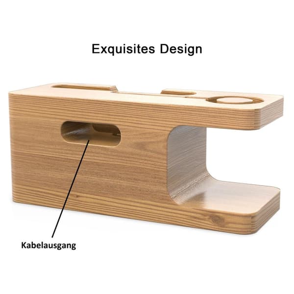 Docking Station - Laddningsstation av bambu i äkta trä - för alla mobiltelefoner och smartwatch