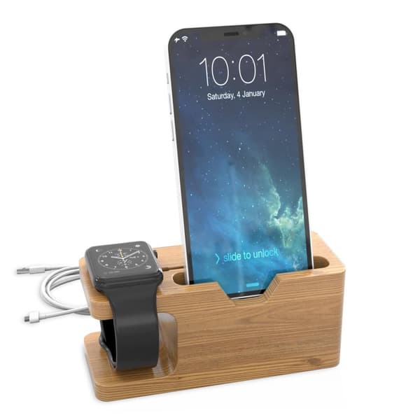 Docking Station - Laddningsstation av bambu i äkta trä - för alla mobiltelefoner och smartwatch