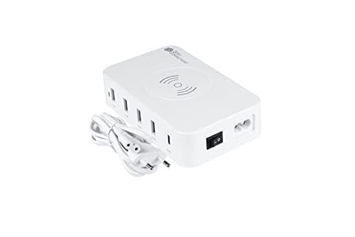 USB bordoplader 60W, 5-ports (1x USB-Câ„¢ og 4x USB-A), 10W Qi trådløs opladning, hvid, Good C (PCA-D005W)